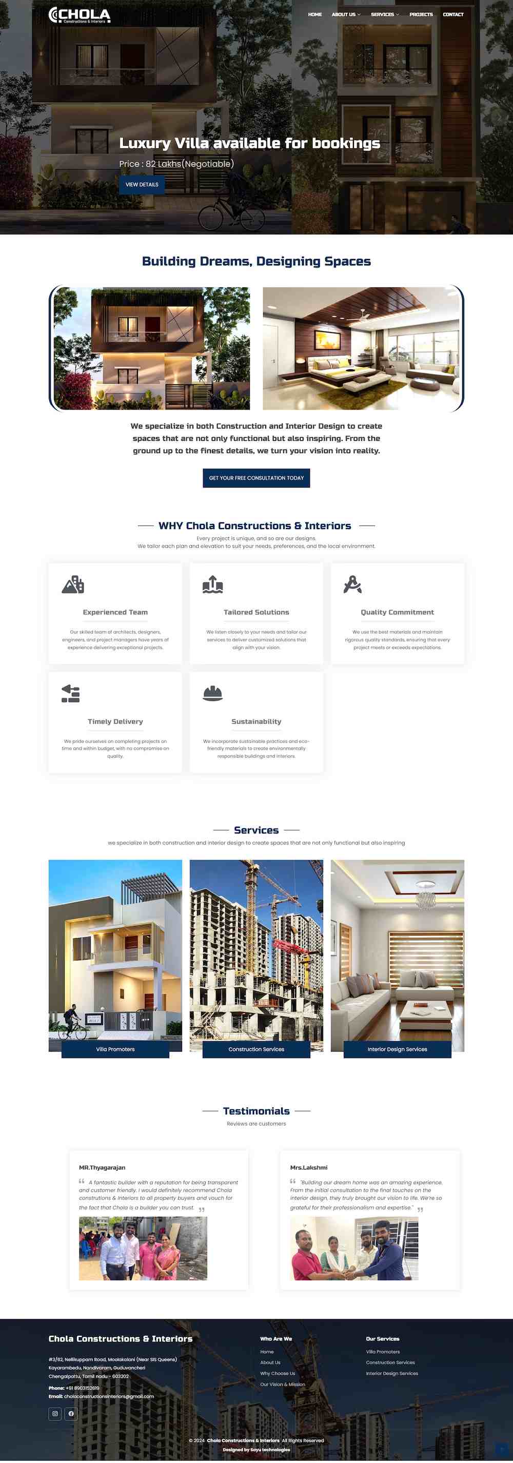 Website Screenshot - Chola Constructions